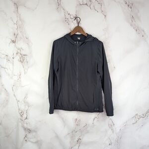 Eddie Bauer Jacket Medium Women Travex Black Windbreaker Zip Hood Lightweight